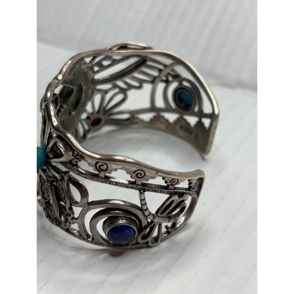 FRITZ CASUSE X CAROLYN POLLACK Vintage Multi Stone Sterling Silver Cuff Bracelet - Picture 8 of 14